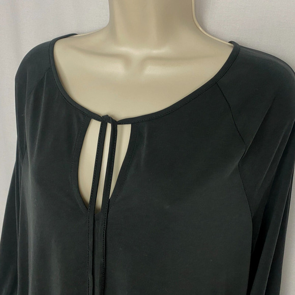 Crosby Top Womens Medium Black Keyhole V Neck Blouson Shirred Stretch Modal Knit - Picture 2 of 16